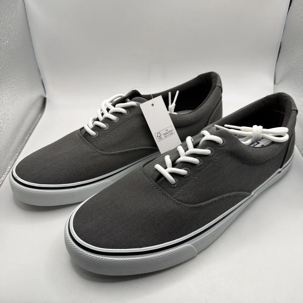 Izod Men's Size 10 Rangley Gray Lace-Up Casual Canvas Boat Shoes